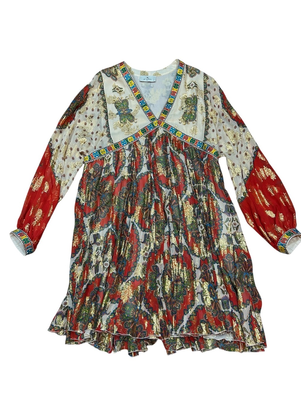 ETRO Abito Irima Silk Metallic Mini Boho Dress - Picture 4 of 13